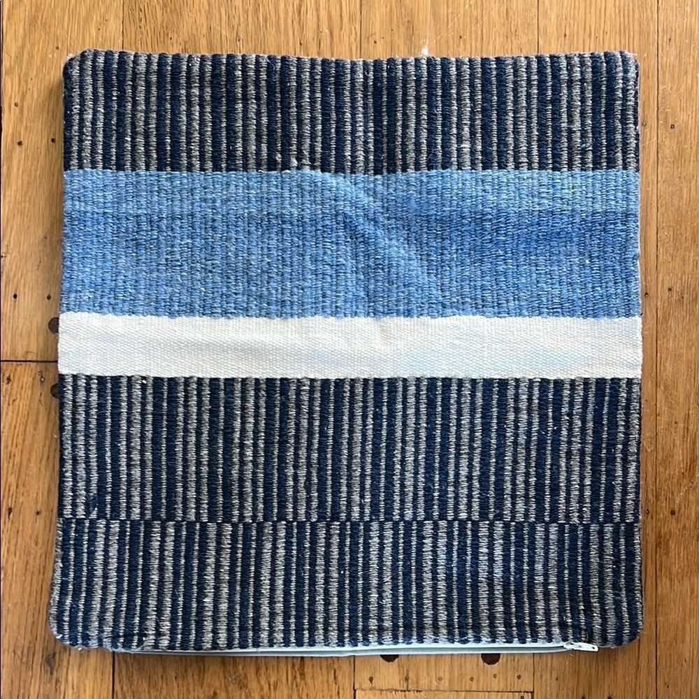 Pottery Barn BLUE STRIPES Wool Cotton Pillow Cover NWOT